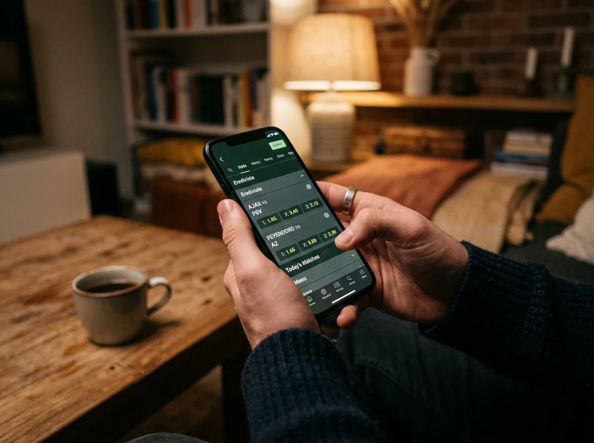 Smartphone met sportweddenschappen op een Nederlandse bookmaker-app